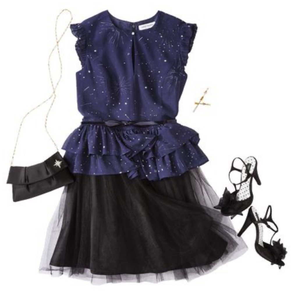 NWOT Peplum black navy dress with belt